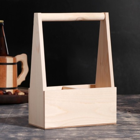 Carriage for 2 bottles with a wooden handle, 21x11.5x30.5 cm, natural-1