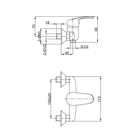 Shower mixer Eleanti Elt4030 Single, hose, watering can, bracket, chromium color-1