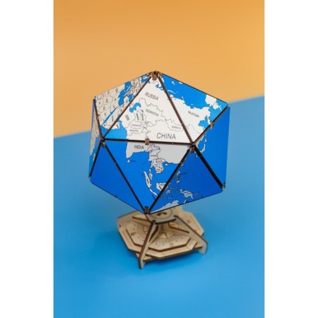 Designer Wooden 3D Ewa Globe Icosahedron with a secret (box, safe) blue-20