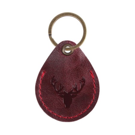 Key leather keychain, label, drop, genuine leather, burgundy, deer-2