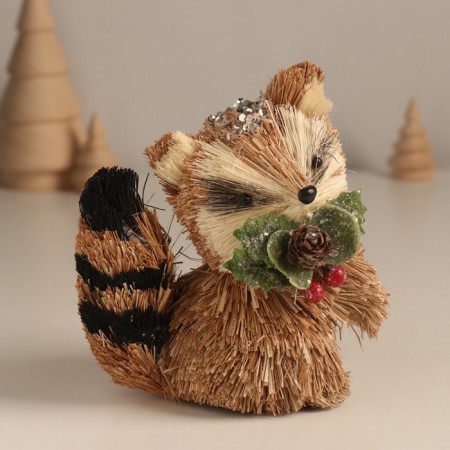Decor "Raccoon with New Year's branches" 7x10x11 cm