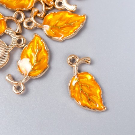 Decor for creativity metal, enamel "Leaf with a branch" Orange 0.8x2 cm