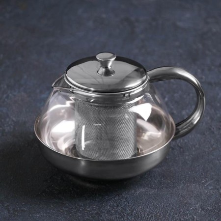 A glass teapot with a metallic sieve "metallic", 600 ml