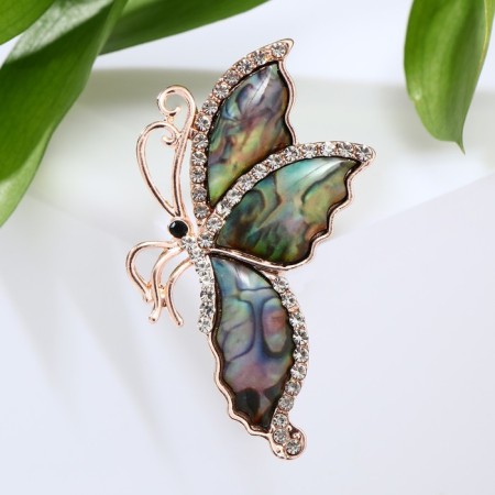 Brooch "Galiotis" butterfly with folded wings, white-green color in pink gold