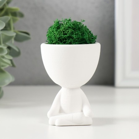 Kashpo concrete mini "Mr. Green Yog" with moss white 5.3x6x7 cm (moss green is stabilized.)