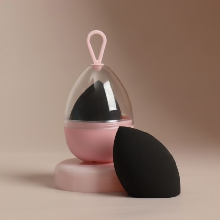 Mowed sponge for makeup “drop”, 6 × 4 cm, increases when getting wet, in case, black color is black-6