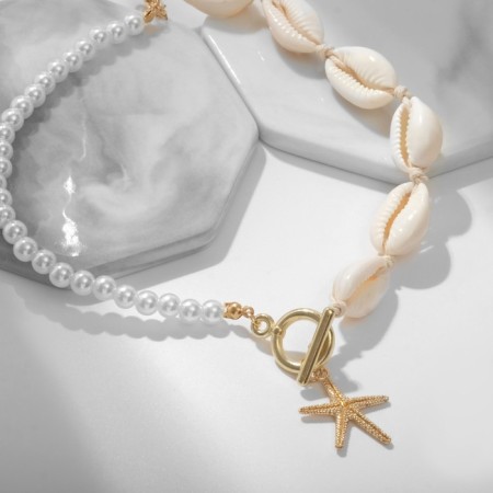Choker "Sea Star", white color in gold, 42cm