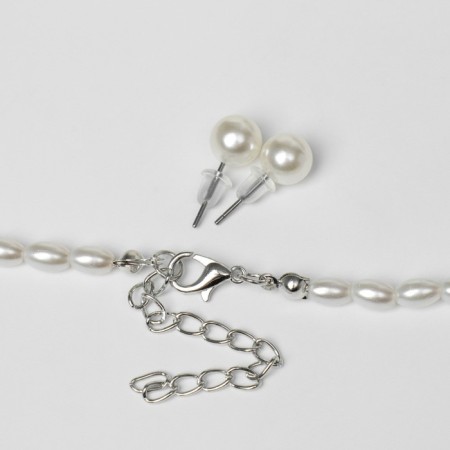 Set 2 objects: earrings, necklace "ease" Cross, white color in silver, 45 cm-1