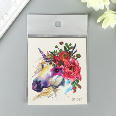 Tattoo on the body color "Unicorn with flowers" 8x7.5 cm-1