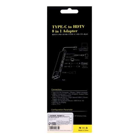 TYPE-C Langer (HUB), 2USB, port Ethernet, HDMI, 2TYPE-C, SD, Microsd, 10cm, Silver-2