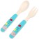 A set of children's bamboo dishes, 3 objects: plate, fork, spoon, me to you