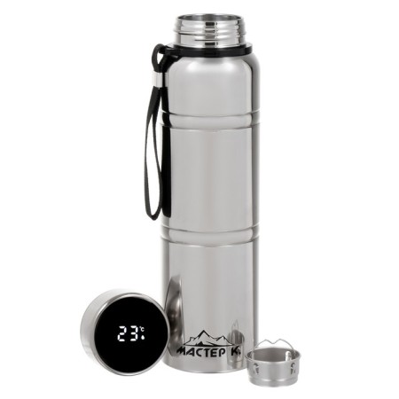 Thermos, 1 l, Warm, retains heat 24 hours, with a strainer, with a temperature sensor, chrome-2