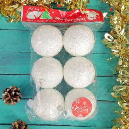 Set of balls plastic D -6.5 cm, 6 pcs "Puff - Beads" White-1