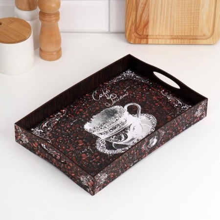 Tray with handles "Breakfast", wooden, 30x20x4.5cm-1