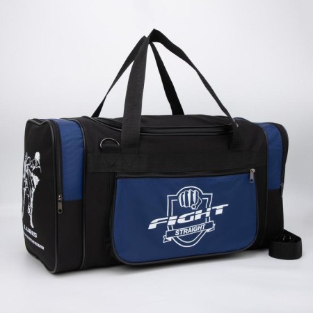 Sports bag 3 parts on zippers, external pocket, black/blue color
