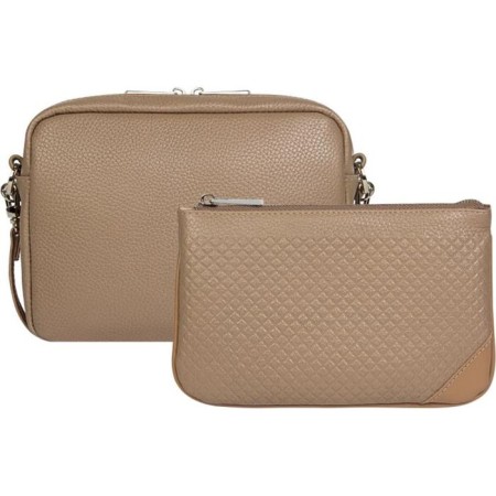 Cross-Bodi Bag with Mumi zipper, with cosmetic bags, beige color-1