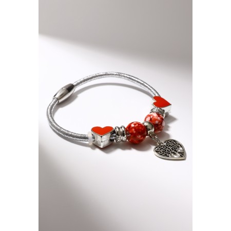 Margeri Bracelet on the thread, wood in the heart, l = 18 cm, red color in silver-2