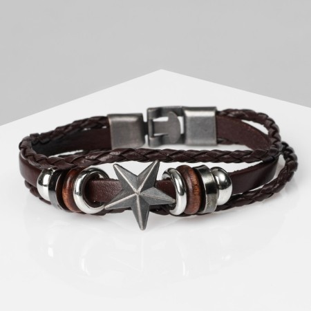 Bracelet Unisex "Style" star, brown color with black silver, 21.5 cm