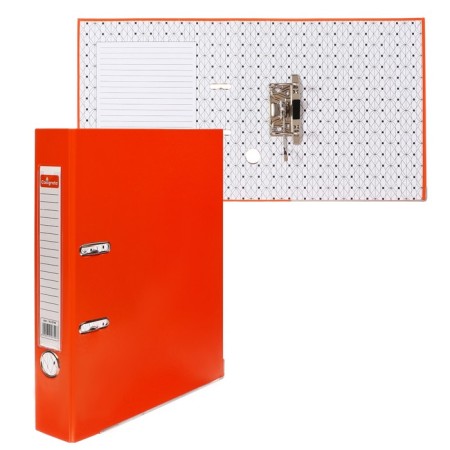 A4, 50 mm, calligrata registrar folder, PVC, embossing "Len", metal edging, pocket for a spine, assembled, orange, mix