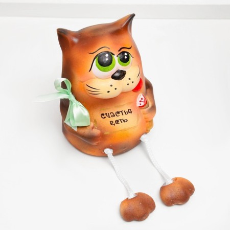 Копилка "Кот - Счастье есть" коричневая, 23см-4