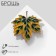Brooch "Leaf" Wide maple, green and yellow color in gold