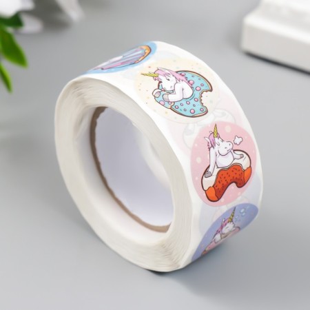 Stick Paper "Unicorn and Donuts" D = 2.5 cm 500 pcs in a roll 3x6.5x6.5 cm-1