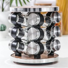 Set for glass spices on the high-tech stand, 19 × 19 × 21.5 cm, capacity, 90 ml, 4 × 9.5 cm, 12 pcs