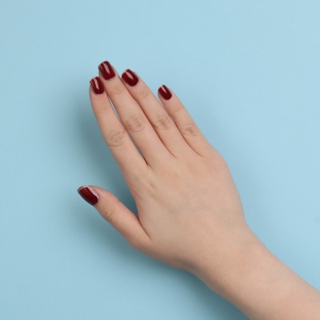 Wine overhead nails, 12 pcs, with adhesive plates, soft square shape, burgundy/silver color-14