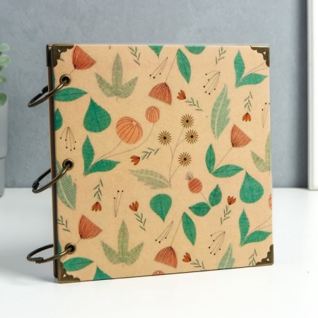 Photo album on rings 30 sheets "Drawn flowers" Black sheets 18.5x18.5 cm-2