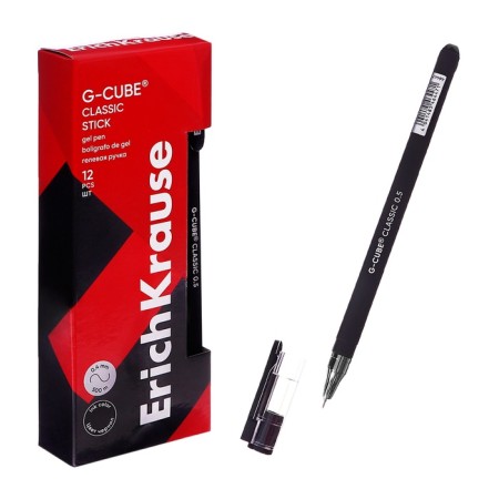 Gel handle Erich Krause G-Cube, Fine Tip 0.5 mm node, black ink, with Soft Touch coating with a square section of the case, letter length 500 meters-10