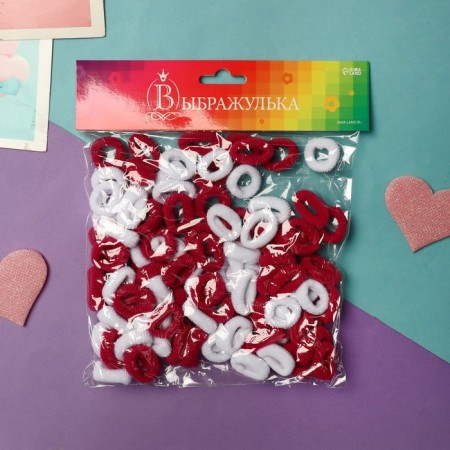 Hair elastic band "Mahrushka Sport" (set of 100 pcs) 1.5 cm, raspberry-white-1