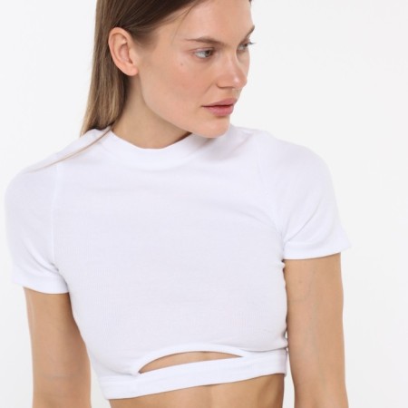 Women's T -shirt shortened, white color, size 46 (l)-2