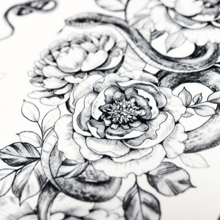 Tattoo on the body "Snake in flowers" 10x15 cm-2