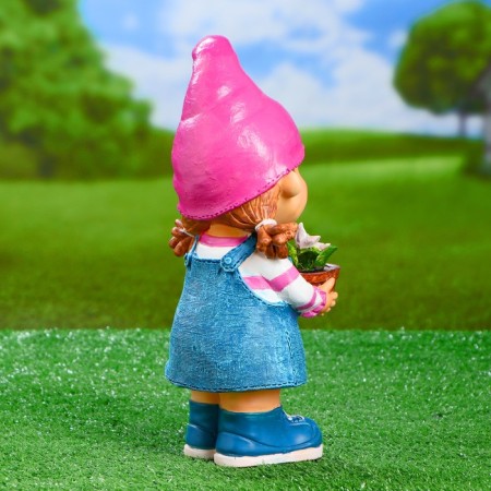 Garden figure "Girl-Gnom with a Flower" 15x13x32cm-3