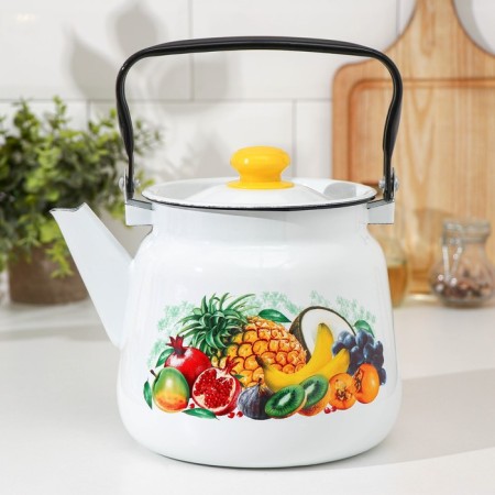 Emalized spherical "Ecuador", 3.5 l, white color, white