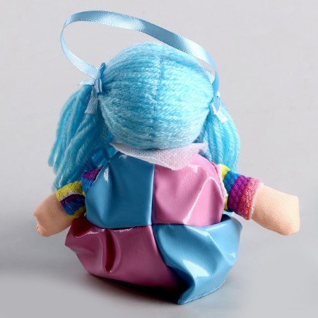 Soft toy "Doll", in a leather sundress, Mix color-2