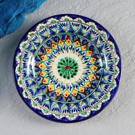 Plate of the Rishtan ceramics "Flowers", blue, flat, 17 cm, mix-1