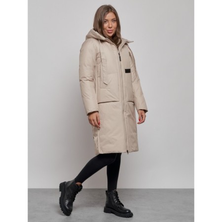 Coat insulated winter female, size 44, beige color-3