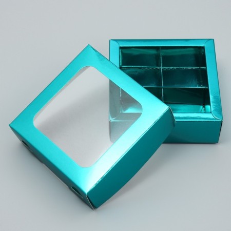 Box for sweets, confectionery packaging, 4 cells, “Blue”, 10.5 x 10.5 x 3.5 cm-3