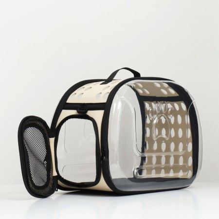 Bag - Animal carrying, folding, transparent, 42 x 32 x 28 cm, beige-3