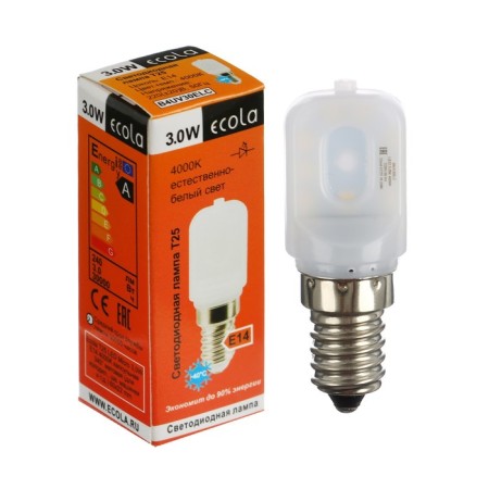 LED lamp Ecola, T25, E14, 3 W, 4000 K, 340 °, for refrigerators and sewing machines
