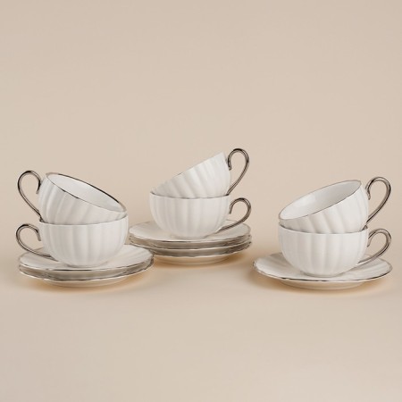 Tea service SL Home "Garda", 12 items: 6 cups 200 ml, 6 saucer d = 15 cm, white color
