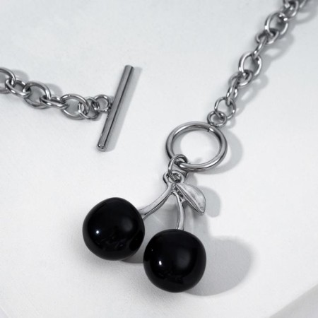 Piece "chain" Vishni branch, black color in silver, 45 cm-1