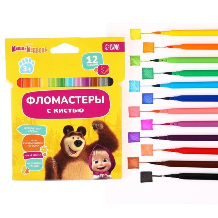 Flomasters with a brush, 12 colors, Masha and the bear-6