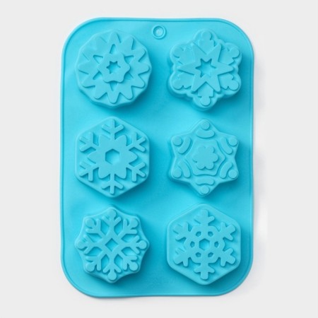 The form for baking the deed "New Year. Snowflake ", silicone, 26.5 × 18.5 cm, 6 cells, blue color-2