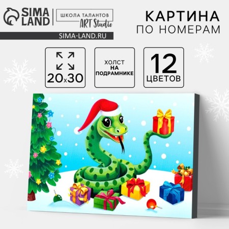 Picture on numbers on a canvas with a subframe "Snake with a gift", 30*20 cm