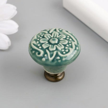 Handle for the casket ceramics, metal "flower" green 3.4x3.4x3.4 cm-3