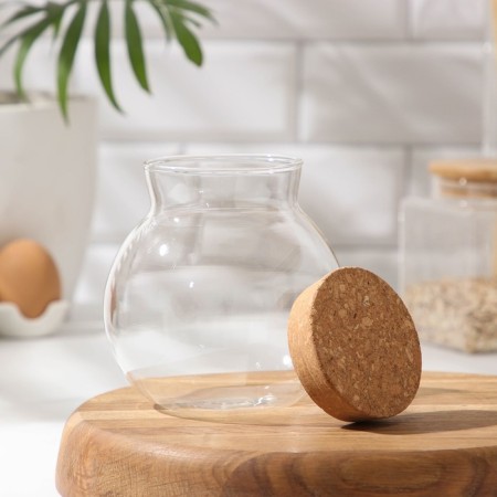 Glass Bank for bulk products with a Babble cork cover, 900 ml, 12 × 13.5 cm-1