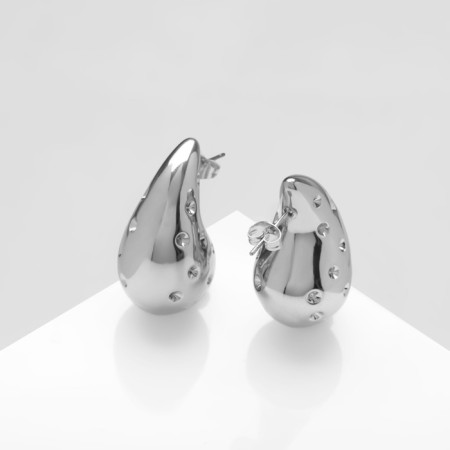 Earrings Metal "drop" acacia, color silver-1
