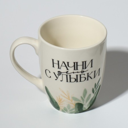 Ceramic mug with a spoon "Start the day with a smile", 310 ml, white color-5
